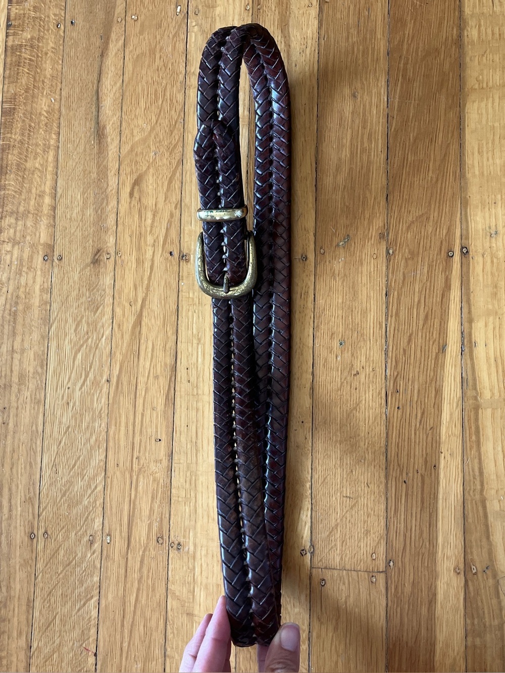 Vintage COACH Woven braided Leather Belt Brown Brass Buckle perfect patina 34 85